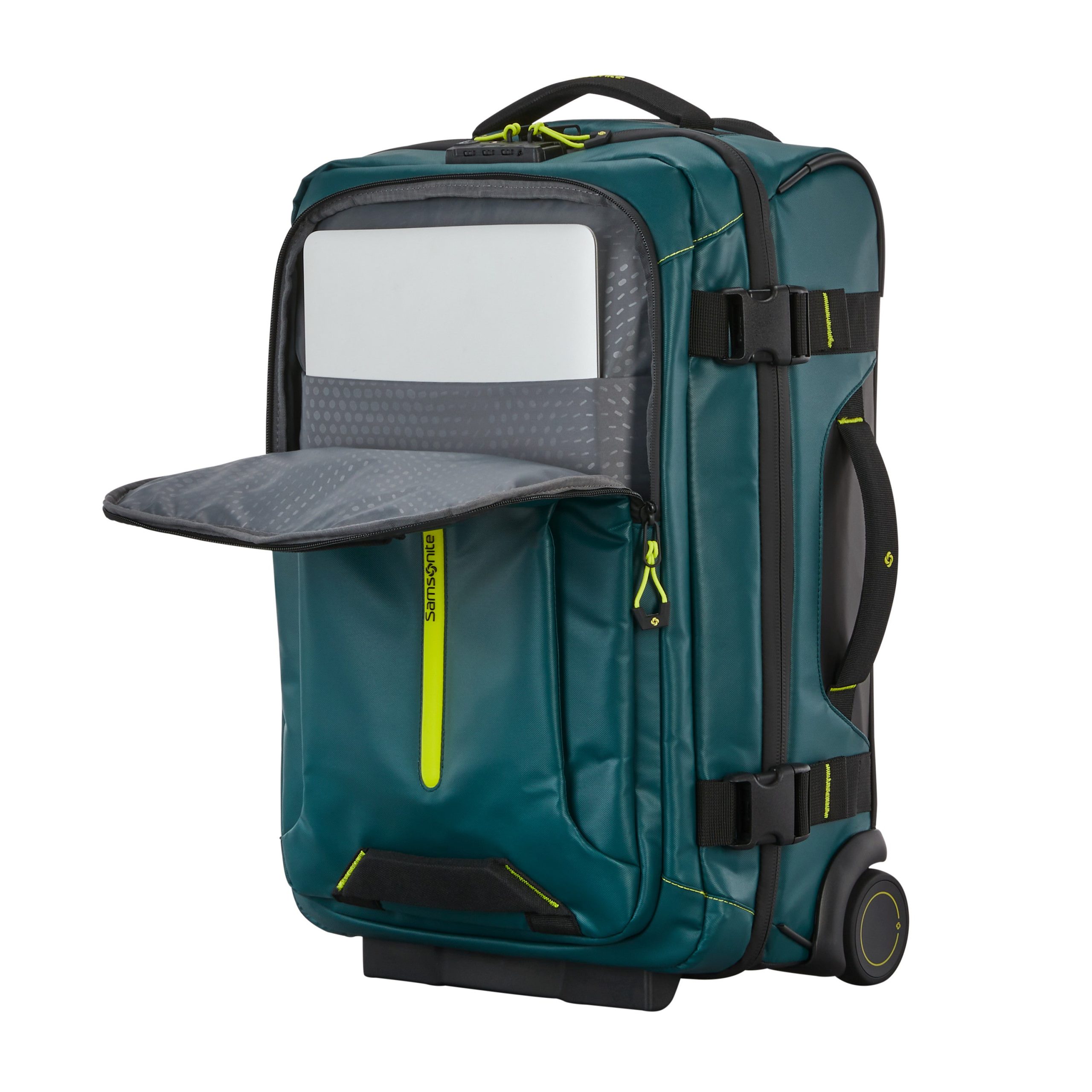 Ecodiver Carry-On Wheeled Duffel Dark Teal/Lime - Image 3