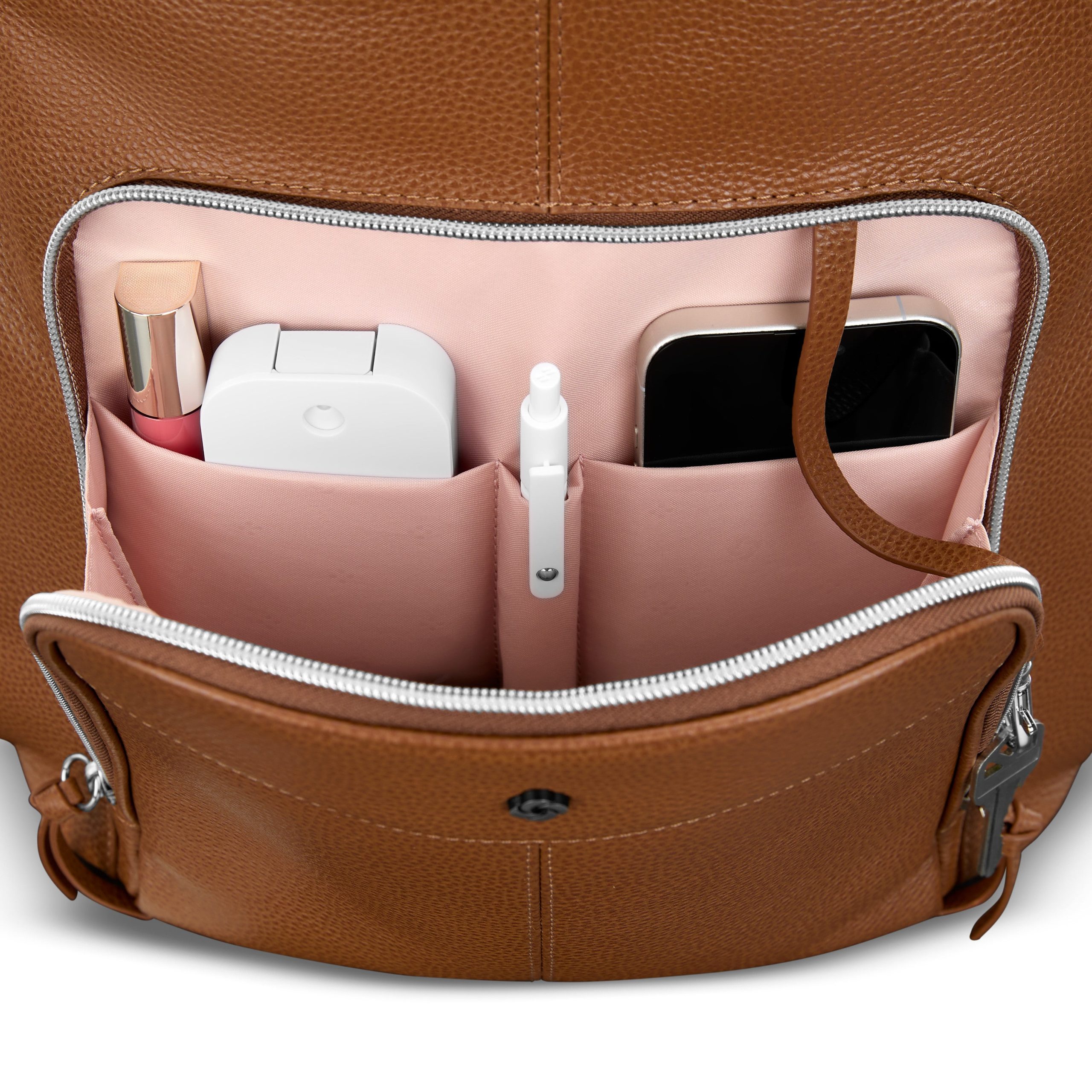 Mobile Solution 2 Leather Deluxe Backpack Cognac - Image 4