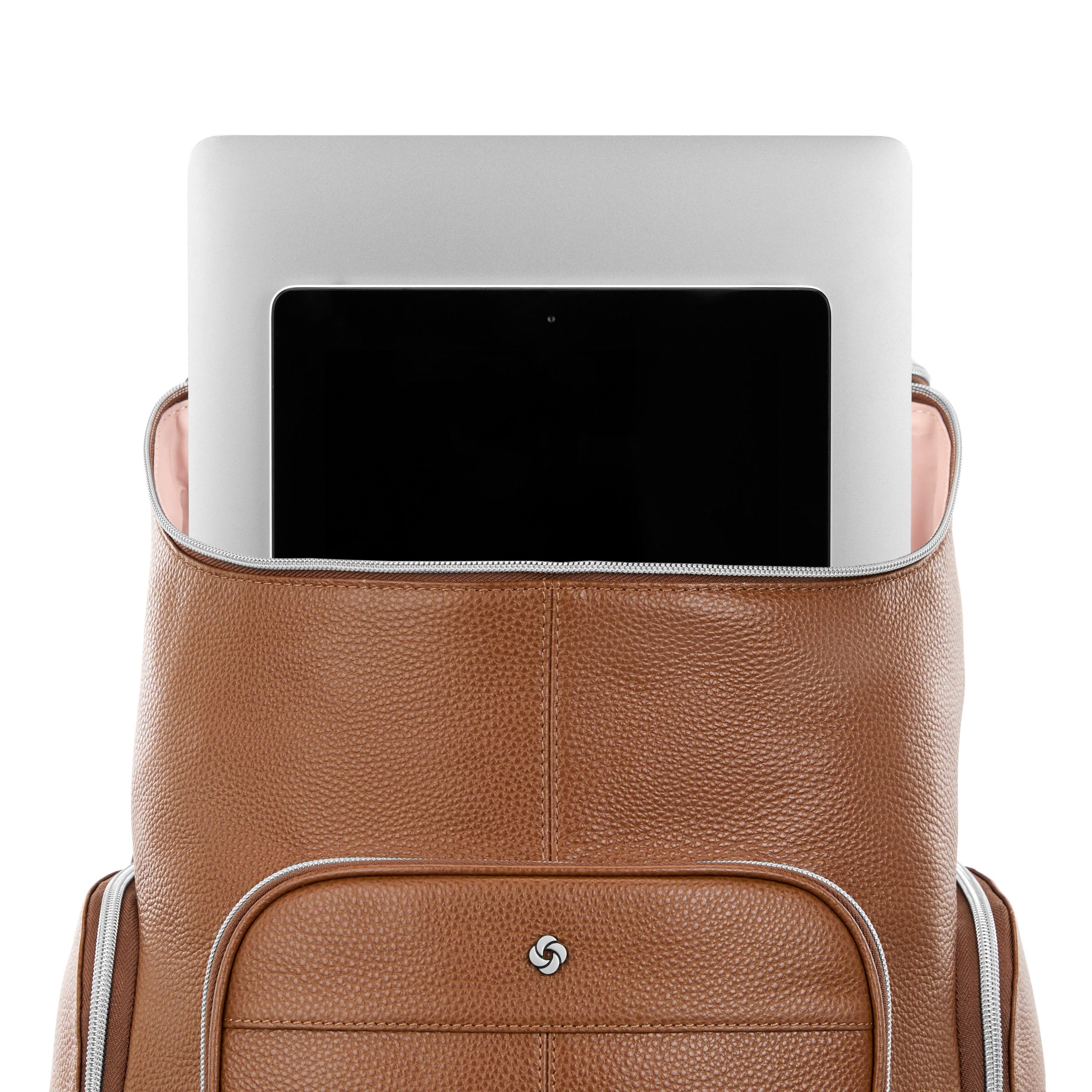 Mobile Solution 2 Leather Deluxe Backpack Cognac - Image 3